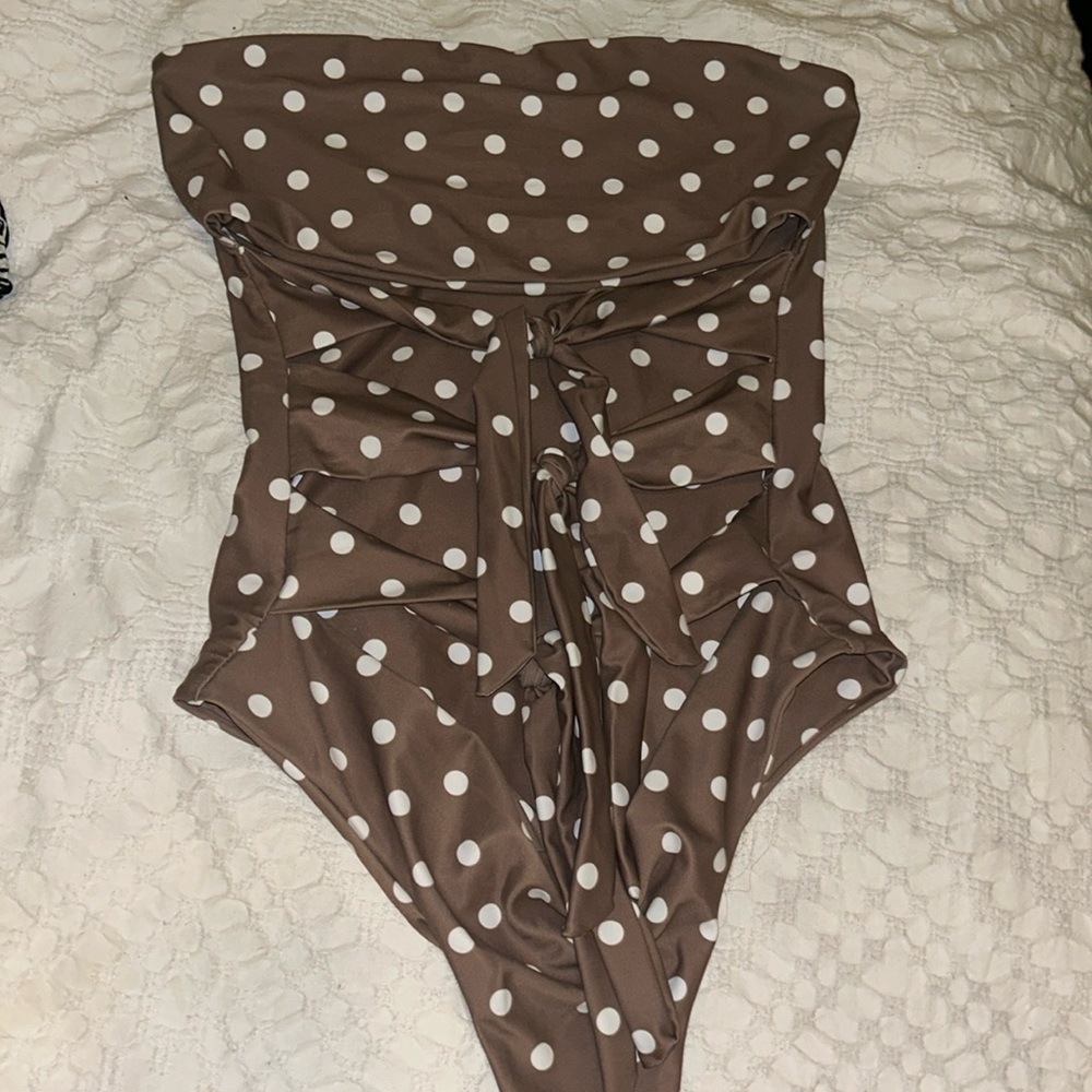 Zaful swim one peice polka dots white and brown